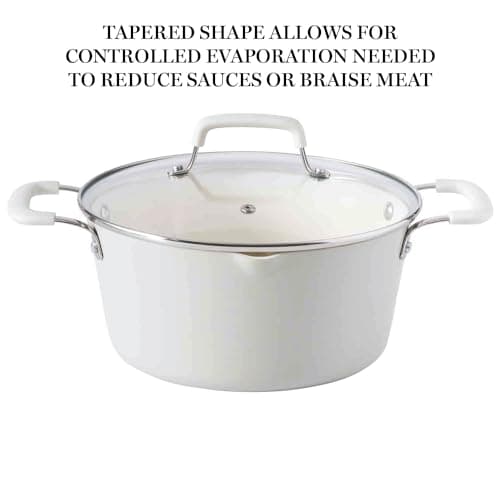 Martha Stewart Heathland Premium Nonstick PFA Free Ceramic Interior 10-Piece Tapered Aluminum Cookware Set - Linen White