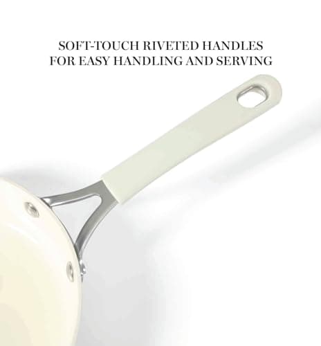 Martha Stewart Heathland Premium Nonstick PFA Free Ceramic Interior 10-Piece Tapered Aluminum Cookware Set - Linen White