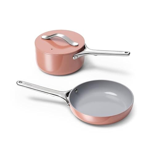 Caraway Mini Cookware Set - Non-Stick Ceramic Fry Pan (1.05 qt, 8") & Sauce Pan (1.75 qt) - Non Toxic, PTFE & PFOA Free - Oven Safe & Stovetop Agnostic (Gas, Electric & Induction) - Perracotta