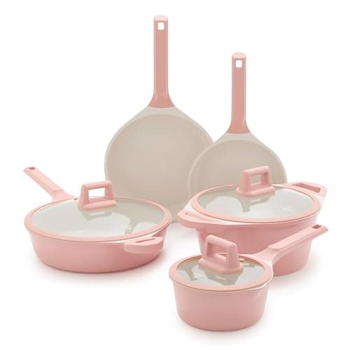 GreenLife 8 Piece Ceramic Nonstick Cookware Set, Induction Suitable Non Toxic PFAS-Free Pots & Pans, Dishwasher Safe, Cooking Set, Stock Pot, Saucepans & Frying Pans, Kitchen Cooking, Light Pink