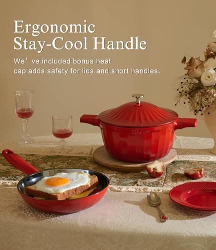 Nonstick Ceramic Cookware Set (7 Piece)–Titanium Non Toxic Pots and Pans Set with Lids, PFAS-Free Compatible with All Stovetops–Merlot Velvet