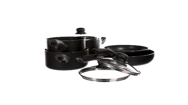 Amazon Basics Non Stick Kitchen Cookware 8-Piece Set, Non-Induction, Includes Pots and Pans, Black