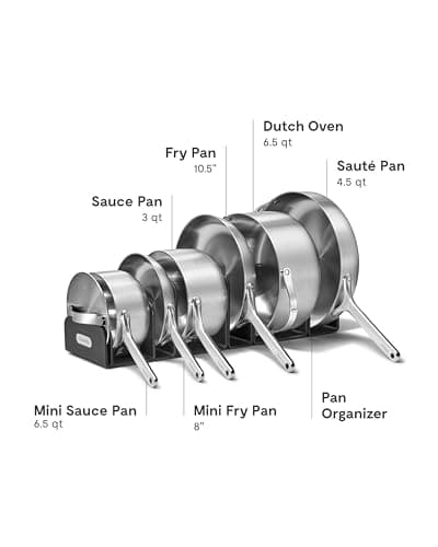 Caraway Stainless Steel Deluxe Cookware Set (16 Piece) - 5-Ply Stainless Steel Pots, Frying Pans, Lids and Kitchen Storage - Non Toxic, PTFE & PFOA Free