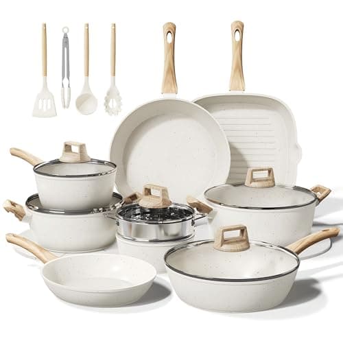 24 Pcs Pots and Pans Set Non Stick Ceramic Cookware Set,Healthy Non Toxic Kitchen Cookware Sets with Large Capacity,Induction Compatible,PFAS/PTFE/PFOA/PFOS Free,Cream White