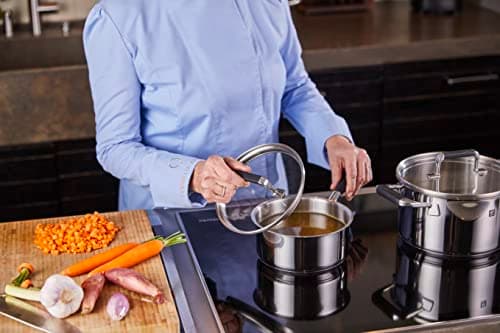 ZWILLING Cornelia Poletto 5-Piece Saucepan Set, Suitable for Induction Cookers, Stainless Steel, with Glass Lid, with Silicone Handles, Silver
