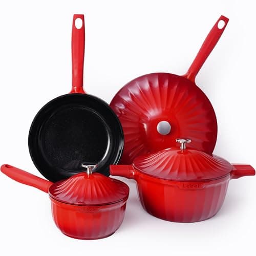 Nonstick Ceramic Cookware Set (7 Piece)–Titanium Non Toxic Pots and Pans Set with Lids, PFAS-Free Compatible with All Stovetops–Merlot Velvet