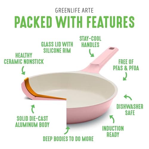 GreenLife 8 Piece Ceramic Nonstick Cookware Set, Induction Suitable Non Toxic PFAS-Free Pots & Pans, Dishwasher Safe, Cooking Set, Stock Pot, Saucepans & Frying Pans, Kitchen Cooking, Light Pink