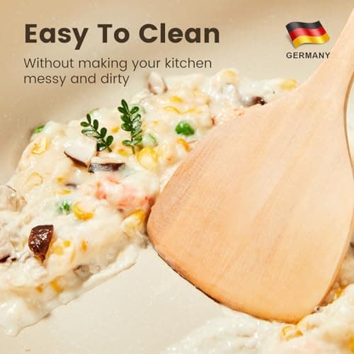 Non Stick Ceramic Cookware Set, Velosan Pebble Series Pots and Pans Set Non-toxic White Induction Cookware, with Frying Pan Saucepan Dutch Oven Wok, PFAS PTFE PFOA PFOS Free, Cream