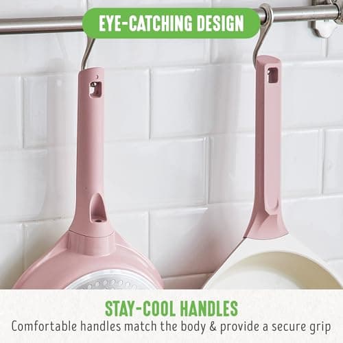 GreenLife 8 Piece Ceramic Nonstick Cookware Set, Induction Suitable Non Toxic PFAS-Free Pots & Pans, Dishwasher Safe, Cooking Set, Stock Pot, Saucepans & Frying Pans, Kitchen Cooking, Light Pink