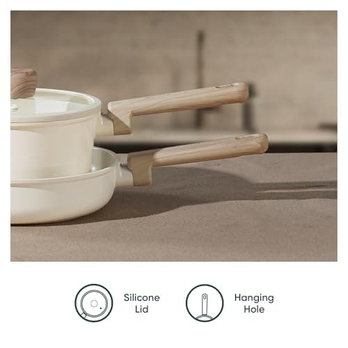 CAROTE 14Pcs Nonstick Ceramic Cookware Set, Non Toxic Cookware PFAS/PFOA Free, Cream White Pots and Pans Set Non Stick, Kitchen Cooking Pan Set, Large Capacity