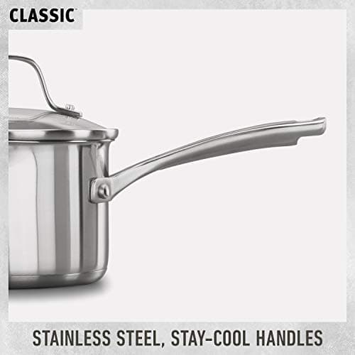 Calphalon Classic Stainless Steel Cookware Set, 10-Piece, Impact-Bonded Aluminum Base, Stay-Cool Handles