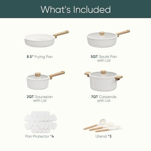 CAROTE 14Pcs Nonstick Ceramic Cookware Set, Non Toxic Cookware PFAS/PFOA Free, Cream White Pots and Pans Set Non Stick, Kitchen Cooking Pan Set, Large Capacity