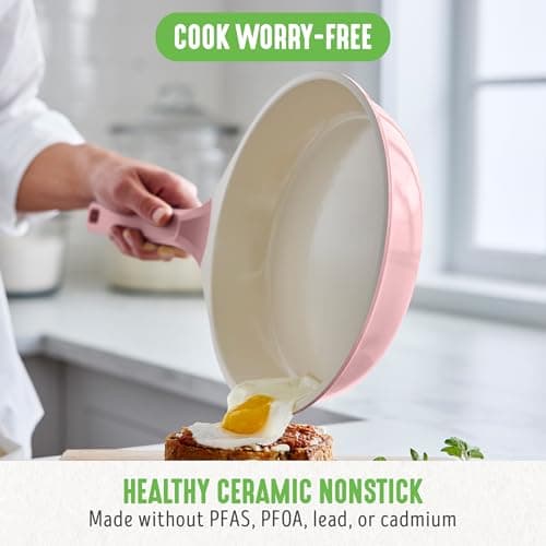 GreenLife 8 Piece Ceramic Nonstick Cookware Set, Induction Suitable Non Toxic PFAS-Free Pots & Pans, Dishwasher Safe, Cooking Set, Stock Pot, Saucepans & Frying Pans, Kitchen Cooking, Light Pink