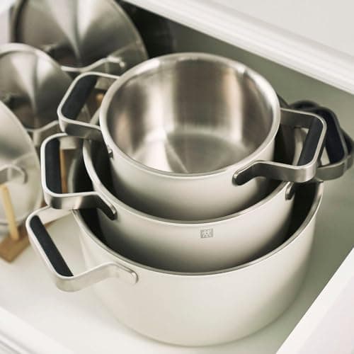 ZWILLING Pure Cookware 3-Ply Stainless Steel Cookware Set, Colored Ceramic Exterior Coating, Stay-Cool Handles, Dishwasher Safe (White