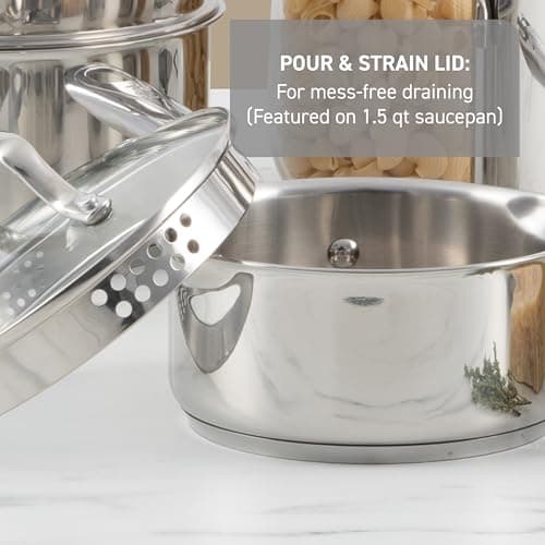 T-fal Stainless Steel Cookware Set 11 Piece, Induction, Oven Broiler Safe 500F, Kitchen Cooking Set w/Fry Pans, Saucepans, Saute Pan, Dutch Oven, Steamer, Pots and Pans, Dishwasher Safe, Silver