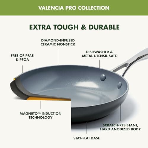 GreenPan 22 Piece Valencia Pro Ceramic Nonstick Cookware Set, PFAS-Free, Induction Ready, Hard Anodized Pots & Pans with Lids, Compatible on All Cooktops, Dishwasher & Oven Safe, Gray