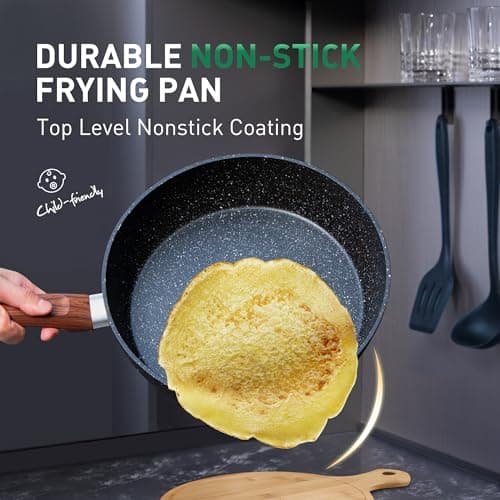 Kitchen Academy Pots and Pans Set Non Stick - 12 Piece Induction Kitchen Cookware Sets, Blue Granite Nonstick Cooking Pans Set