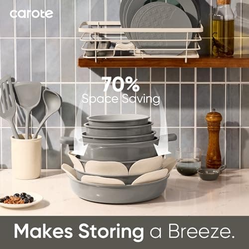 CAROTE 27pcs Ceramic Cookware Set Nonstick, Pots and Pans Set Non stick, Non Toxic Cookware, Dishwasher/Oven Safe, RV/Camping Cookware Set, Pan and Pot with Kitchen Utensils, Dark Gray