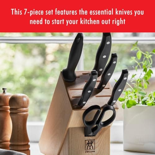 ZWILLING Twin Signature 7-Piece German Knife Set with Block, Razor-Sharp, Made in Company-Owned German Factory with Special Formula Steel perfected for almost 300 Years, Dishwasher Safe