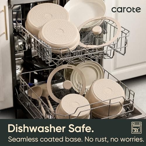 CAROTE 20pcs Ceramic Cookware Set Titanium Nonstick with Detachable Handles, Non Toxic Cookware, Pots and Pans Set Non Stick, Induction Available, Kitchen Cooking Pot and Pan, Dishwasher Safe