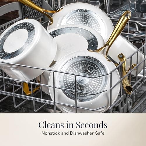 Gotham Steel 15 Pc Ceramic Cookware Set, Ceramic Pots and Pans Set Non Stick with Cooking Utensils and Steamer, Non Toxic PFOA PFOS Free, Premium Gold Stay Cool Handles, Oven & Dishwasher Safe
