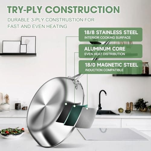 3 Ply Stainless Steel 11-Piece Cookware Set with Lids, Pots and Pans Kitchen Set, Non-Toxic, Induction, Oven, Dishwasher Safe, Professional Chef Quality