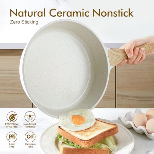 SENSARTE Nonstick Ceramic Cookware Set 13-Piece, Healthy Pots and Pans Set, Non-toxic Kitchen Cooking Set with Stay-Cool Handles, Silicone Tools and Pot Protectors, PFAS and PFOA Free