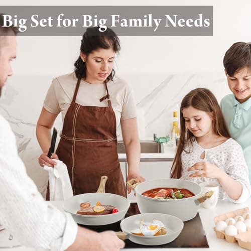 24 Pcs Pots and Pans Set Non Stick Ceramic Cookware Set,Healthy Non Toxic Kitchen Cookware Sets with Large Capacity,Induction Compatible,PFAS/PTFE/PFOA/PFOS Free,Cream White