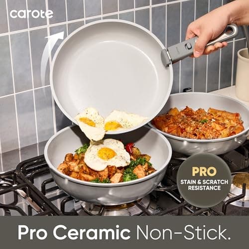 CAROTE 27pcs Ceramic Cookware Set Nonstick, Pots and Pans Set Non stick, Non Toxic Cookware, Dishwasher/Oven Safe, RV/Camping Cookware Set, Pan and Pot with Kitchen Utensils, Dark Gray