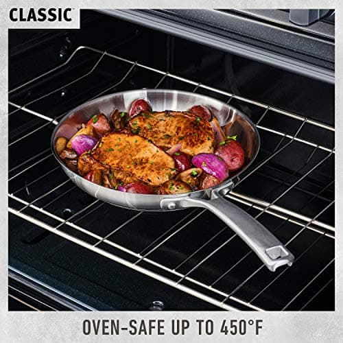 Calphalon Classic Stainless Steel Cookware Set, 10-Piece, Impact-Bonded Aluminum Base, Stay-Cool Handles