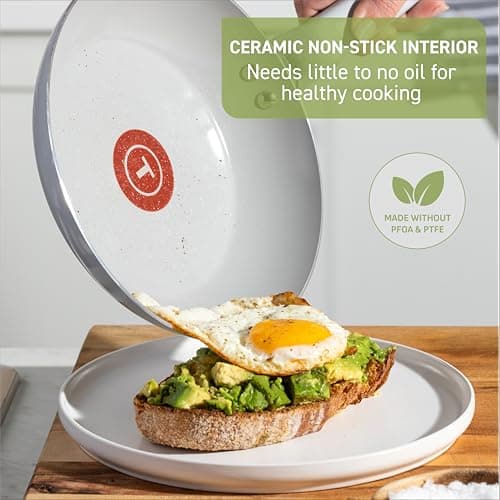 T-Fal Refresh Ceramic Nonstick Cookware Set, 12-Piece, Made without PFOA and PTFE, Oven and Broiler Safe up to 350°F, Includes Stockpot, Griddle, Frying Pans, and Utensils, Pots and Pans, Mint Green