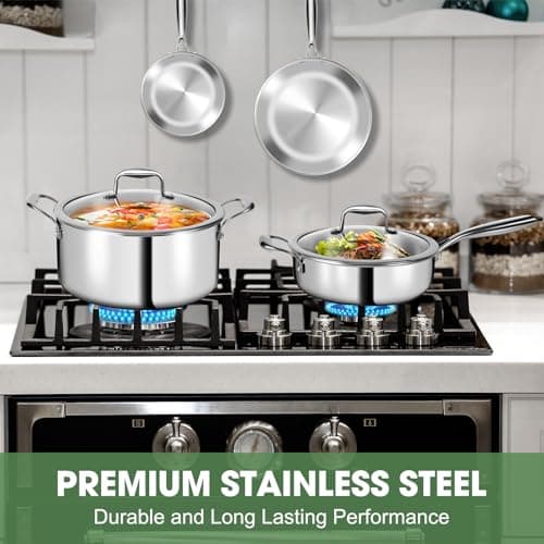 3 Ply Stainless Steel 11-Piece Cookware Set with Lids, Pots and Pans Kitchen Set, Non-Toxic, Induction, Oven, Dishwasher Safe, Professional Chef Quality