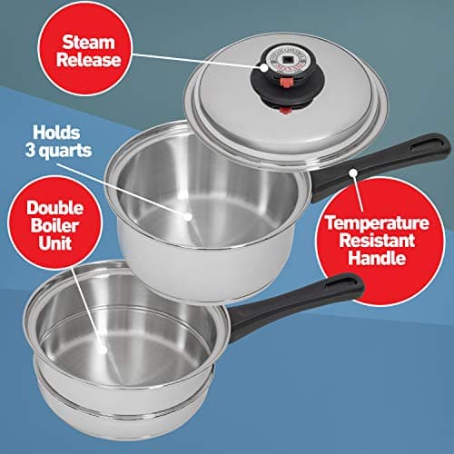 Maxam 9-Element Waterless Cookware Set, Durable Stainless Steel Construction with Heat and Cold Resistant Handles, 17-Pieces