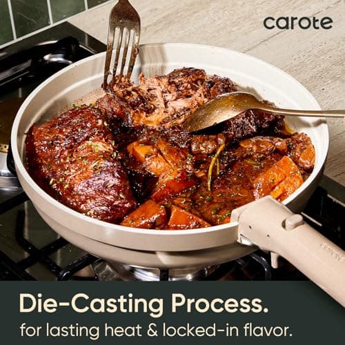 CAROTE 20pcs Ceramic Cookware Set Titanium Nonstick with Detachable Handles, Non Toxic Cookware, Pots and Pans Set Non Stick, Induction Available, Kitchen Cooking Pot and Pan, Dishwasher Safe