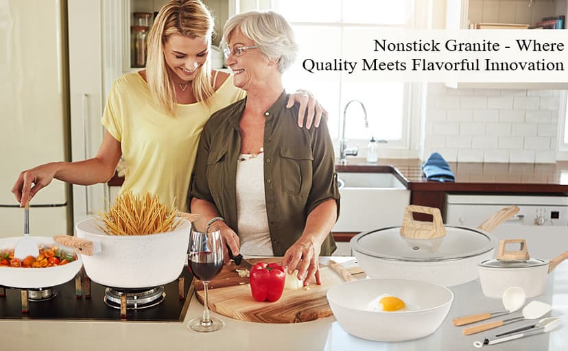 12 Pcs Pots and Pans Set Non Stick, Cookware Sets White Granite Induction Cookware, Non-toxic Healthy Nonstick Kitchen Cooking Set with Frying Pans Set, Saucepans (PFAS/PFOA/PFOS Free)