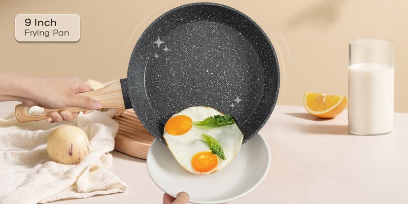 12 Pcs Pots and Pans Set Non stick, Cookware Sets Black Granite Induction Cookware, Non-toxic Healthy Nonstick Kitchen Cooking Set with Frying Pans Set, Saucepans (PFAS/PFOA/PFOS Free)