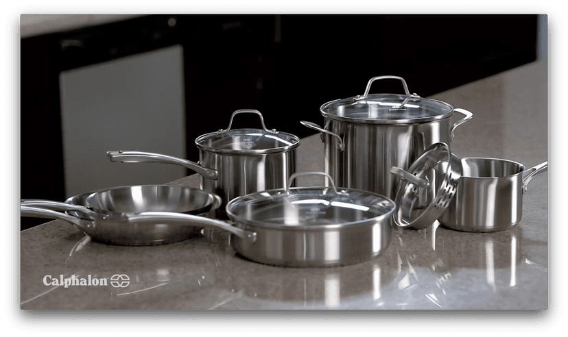 Calphalon Classic Stainless Steel Cookware Set, 10-Piece, Impact-Bonded Aluminum Base, Stay-Cool Handles