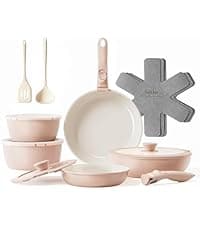 Redchef Ceramic Pots and Pans Set Non Stick, Nonstick Kitchen Cookware Sets, Non Toxic Pots and Pans Set Non Stick, PFAS PFOA & PTFE Free, Detachable Handle Pots and Pans 5 Piece, RV Cookware