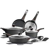 SENSARTE Pots and Pans Set Non stick, Non toxic Healthy Induction Cookware Sets, 14 Pcs Non Stick Kitchen Cooking Set with Frying Pans Set & Saucepan, PFOA PFOS APEO Free, Black