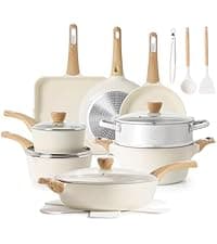 SENSARTE Ceramic Cookware Sets, Pots and Pans Set Non stick, 14-Piece Induction Cookware, Non toxic Healthy Non Stick Kitchen Cooking Set, with Frying Pans Set, PFAS PTFE PFOA PFOS Free