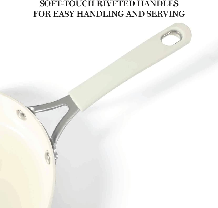 Martha Stewart Heathland Premium Nonstick PFA Free Ceramic Interior 10-Piece Tapered Aluminum Cookware Set - Linen White