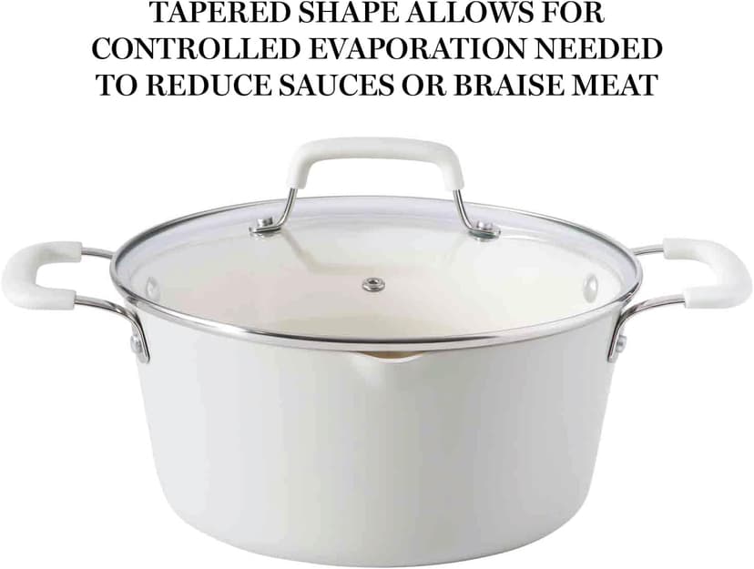 Martha Stewart Heathland Premium Nonstick PFA Free Ceramic Interior 10-Piece Tapered Aluminum Cookware Set - Linen White