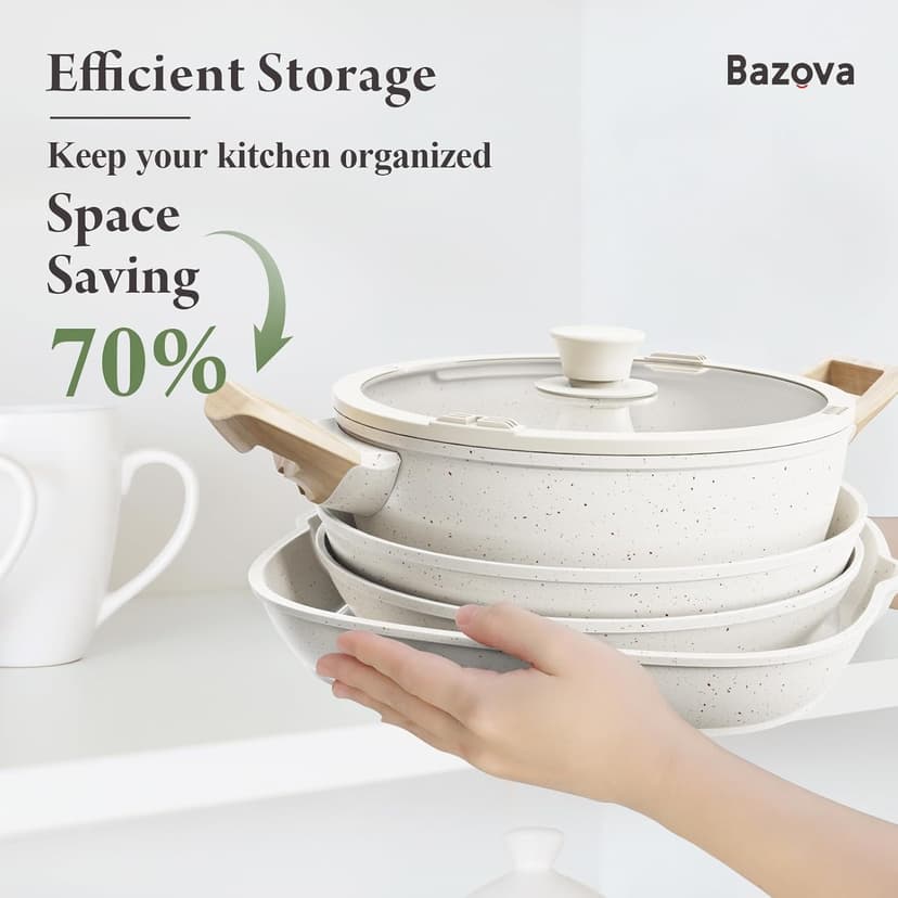 19 Pcs Pots and Pans Set Non Stick Ceramic Cookware Set with Removable Handles, Non Toxic Induction Kitchen Cookware Sets RV Cookware,Dishwasher/Oven Safe PFAS/PTFE/PFOA Free Cream White