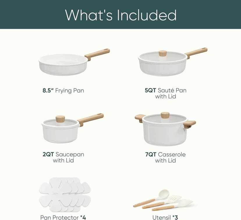 CAROTE 14Pcs Nonstick Ceramic Cookware Set, Non Toxic Cookware PFAS/PFOA Free, Cream White Pots and Pans Set Non Stick, Kitchen Cooking Pan Set, Large Capacity