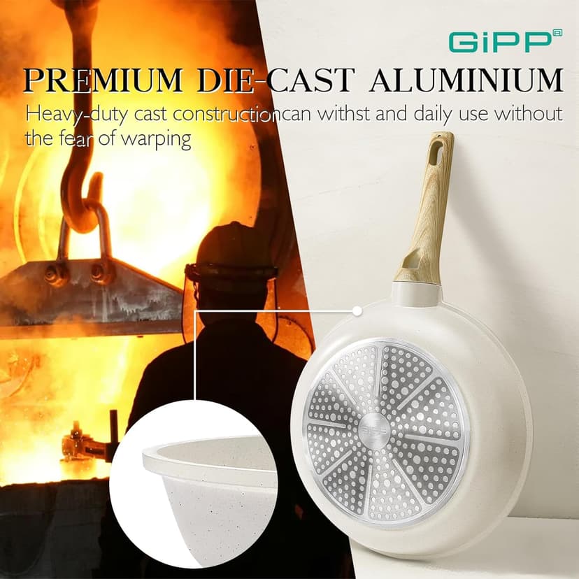GiPP Pots and Pans Set Non Stick - 14 Pcs White Granite Kitchen Cookware Sets Nonstick Induction Cookware Cooking Pan Set with Frying Pans, Saucepans and Silicone Utensils, PFOS & PFOA Free