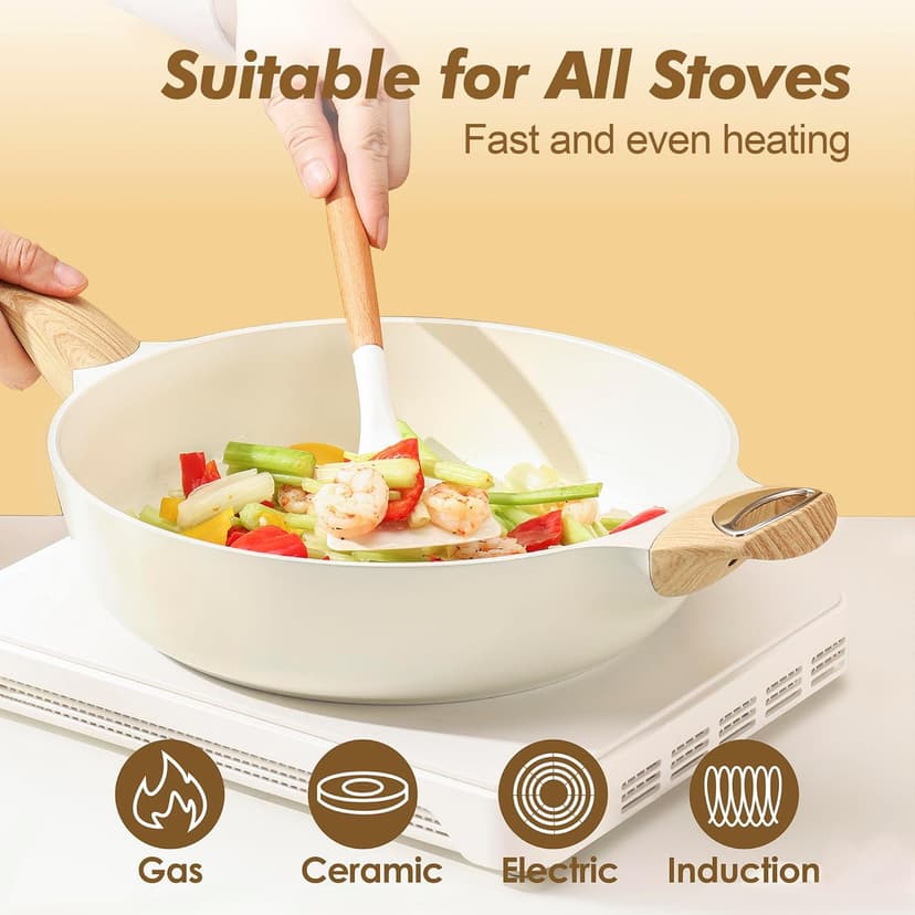 SENSARTE Ceramic Cookware Sets, Pots and Pans Set Non stick, 14-Piece Induction Cookware, Non toxic Healthy Non Stick Kitchen Cooking Set, with Frying Pans Set, PFAS PTFE PFOA PFOS Free