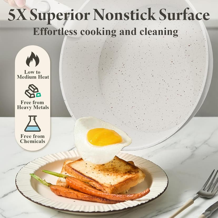 19 Pcs Pots and Pans Set Non Stick Ceramic Cookware Set with Removable Handles, Non Toxic Induction Kitchen Cookware Sets RV Cookware,Dishwasher/Oven Safe PFAS/PTFE/PFOA Free Cream White