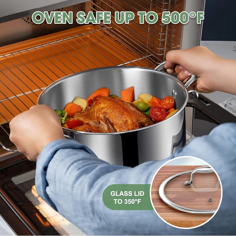 3 Ply Stainless Steel 11-Piece Cookware Set with Lids, Pots and Pans Kitchen Set, Non-Toxic, Induction, Oven, Dishwasher Safe, Professional Chef Quality