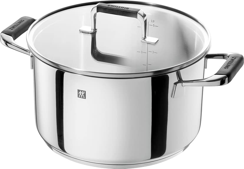 ZWILLING Cornelia Poletto 5-Piece Saucepan Set, Suitable for Induction Cookers, Stainless Steel, with Glass Lid, with Silicone Handles, Silver