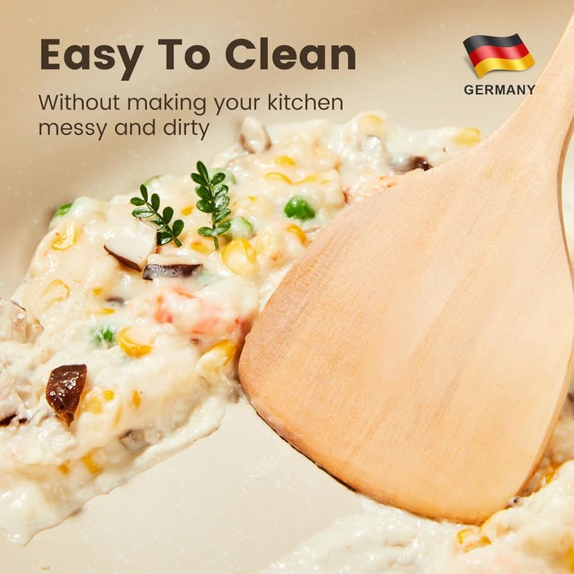 Non Stick Ceramic Cookware Set, Velosan Pebble Series Pots and Pans Set Non-toxic White Induction Cookware, with Frying Pan Saucepan Dutch Oven Wok, PFAS PTFE PFOA PFOS Free, Cream